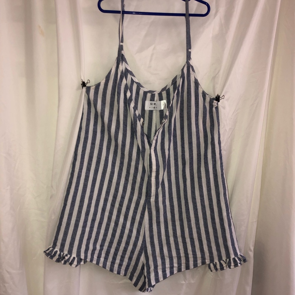 BLUE AND WHITE STRIPED ROMPER